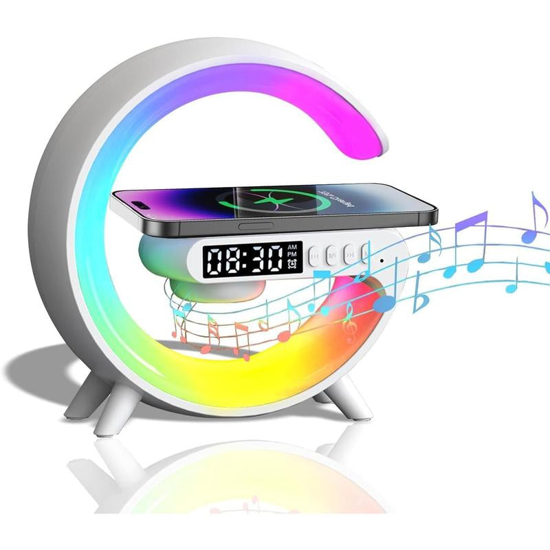3 in 1 Wireless Bluetooth Speaker and Charging Station with RGB Night Light and Alarm Clock
