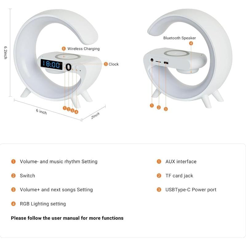 3 in 1 Wireless Bluetooth Speaker and Charging Station with RGB Night Light and Alarm Clock